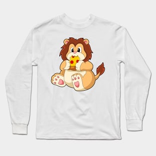 Lion with Piece of Salami Pizza Long Sleeve T-Shirt